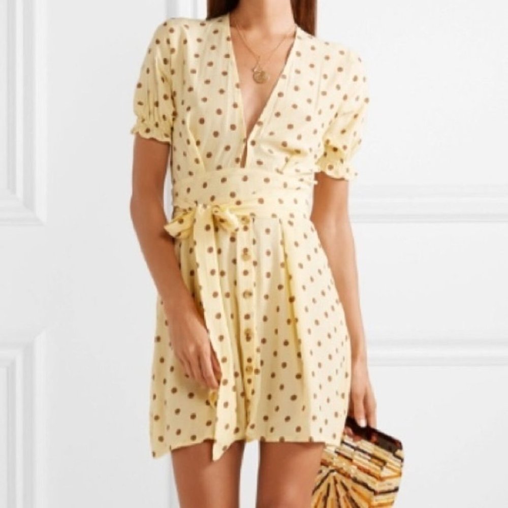 Faithfull the Brand Vanelli Polka Dot Mini Dress Tie Waist Size 2